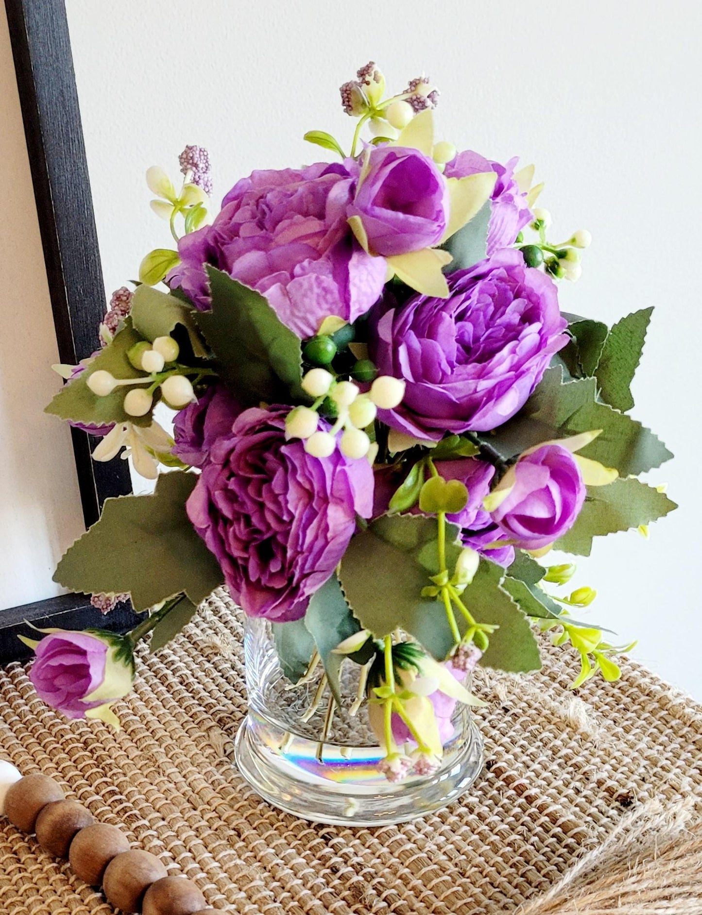 Silk Peony Arrangement – Realistic Faux Flowers in Glass Vase