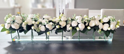 Modern Floral Arrangement Faux Peony Centerpiece Silk Flowers Glass Vase Modern Dining Table Centerpiece French Decor Bridal Decor Long Vase