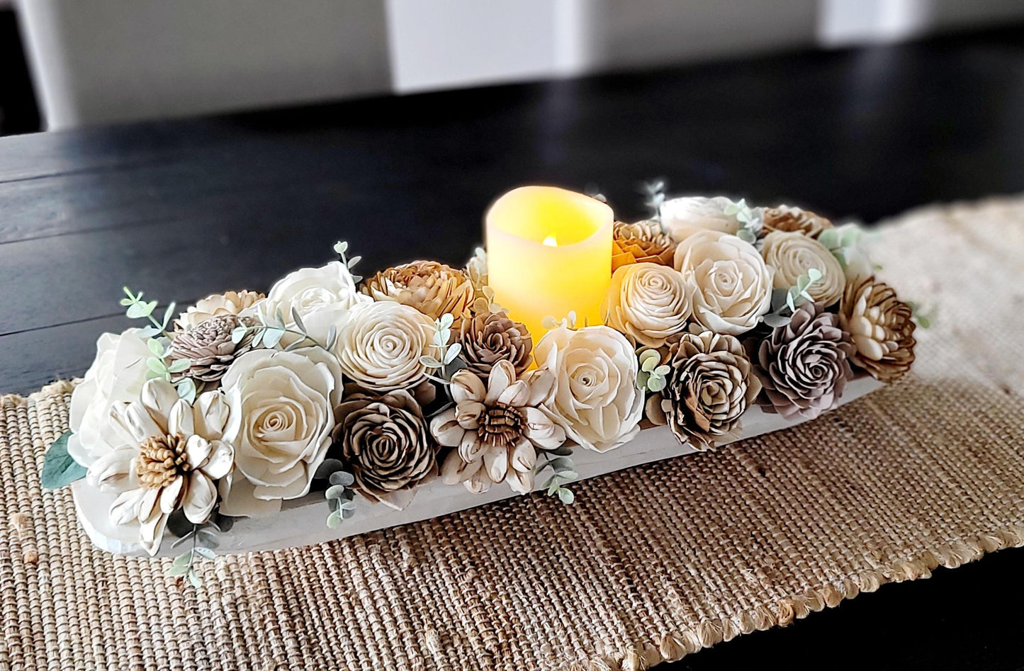 Wood Flowers Arrangement Sympathy Arrangement Wood Faux Wood Floral Bridal wood Flowers boho bouquet dough bowl arrangement dining table