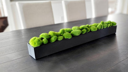Modern Dining Table Centerpiece Faux Moss Arrangement Long Narrow Box Design Contemporary Home Decor Realistic Green Elements Tabletop Display Piece Minimalist Style Accent Natural Looking Greenery Indoor Decoration Stylish Dining Room