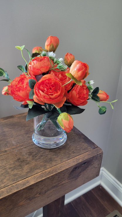 Artificial Peony Arrangement – Modern Glass Vase Mother's Day Gift