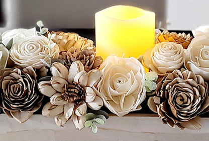 Wood Flowers Arrangement Sympathy Arrangement Wood Faux Wood Floral Bridal wood Flowers boho bouquet dough bowl arrangement dining table