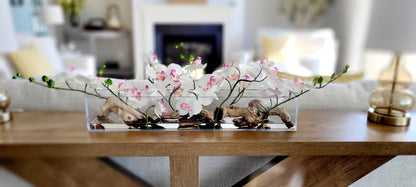 Artificial Orchid Arrangement – Pink Silk Flowers in Glass Vase for Modern Spaces