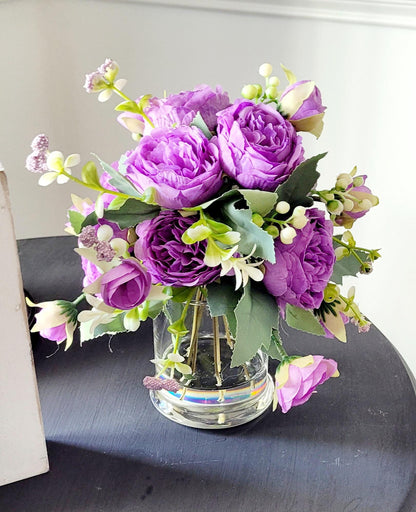 Faux Peony Arrangement Silk Flowers Glass Vase Display Ready To Style Maintenance Free Botanical Collection Lasting Beauty Perfect Gift Centerpiece Home Office Bedroom Living Room Accent Mother Day Housewarming Present Modern Elegant Design