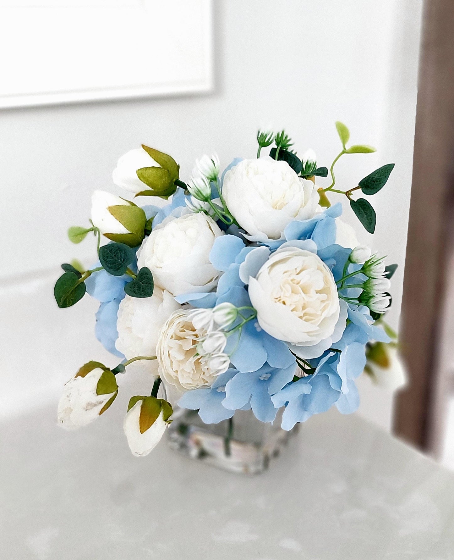 Blue Hydrangea white rose blue Hydrangea wedding Decor nightstand decor side table accent decor new home gift her gift birthday gift sister