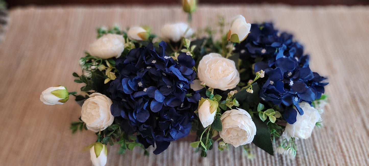 Blue flower arrangement navy blue flower centerpiece wood flower decoration dried flower arrangement peony floral arrangement dining table