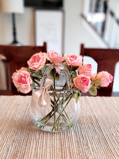 Pink Rose Arrangement Dining Table Vintage Style Flowers Roses mom Gift Birthday Gift Daughter Sweet Sixteen Gift 30th Birthday Arrangement