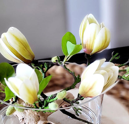 Artificial Orchid Arrangement – Silk Centerpiece in Round Glass Vase for Dining Table