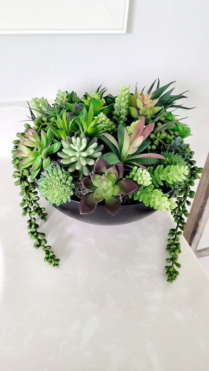 Realtor Closing Gift Faux Succulent Arrangement Modern Office Plant Gift Black Ceramic Planter Silk Artificial Succulents Perfect Client Appreciation Gift Corporate Present Idea Contemporary Desk Plant Arrangement Low Maintenance Office