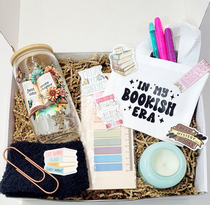 Book lover gift Box bookworm gift book Lover club bookish gift personalized glass cup Libbey cup gift set book accessories gift teen gift