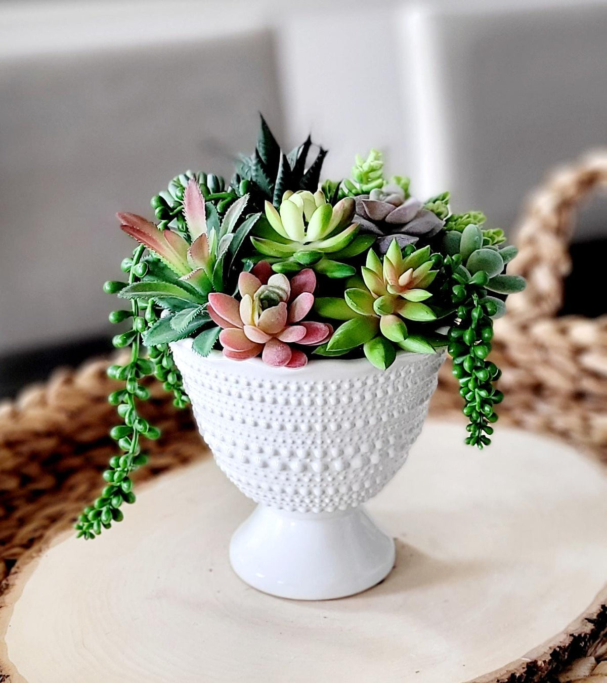 Artificial Succulent Bowl – Realistic Faux Plant Arrangement in Ceramic Planter