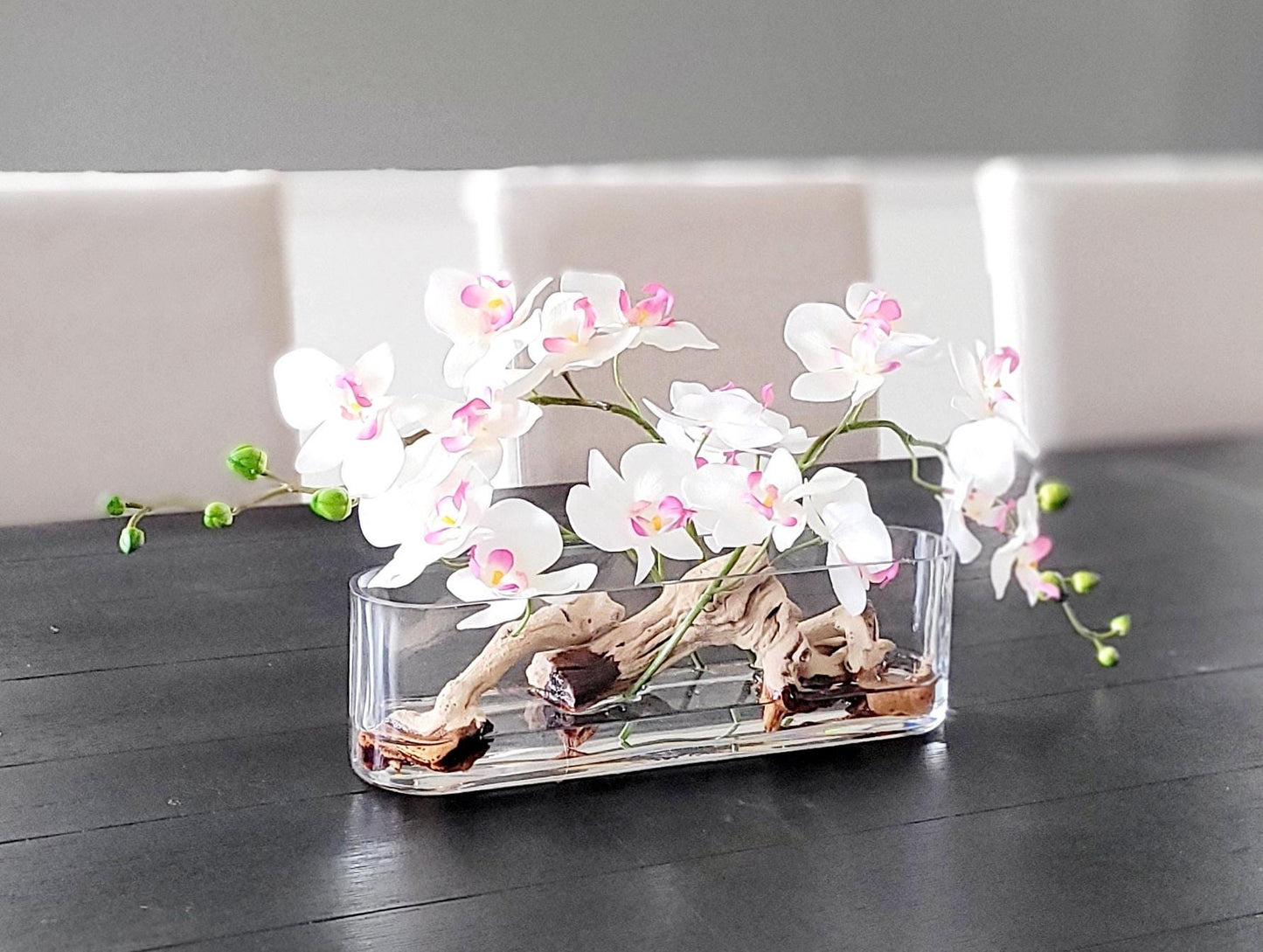 Artificial Orchid Arrangement – Pink Silk Flowers in Glass Vase for Modern Spaces