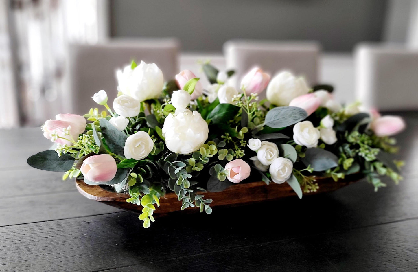 Tulip arrangement dining table tulip centerpiece real touch floral arrangement dough bowl arrangement rose spring table decoration spring