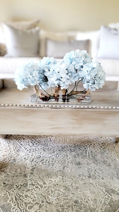 Dining Table Centerpiece – Artificial Hydrangea Arrangement in French Country Glass Vase