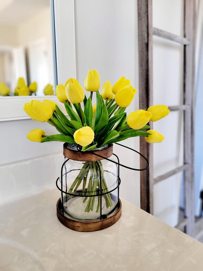 Tulip Table Centerpiece – Easter Spring Dining Decoration with Farmhouse Lantern