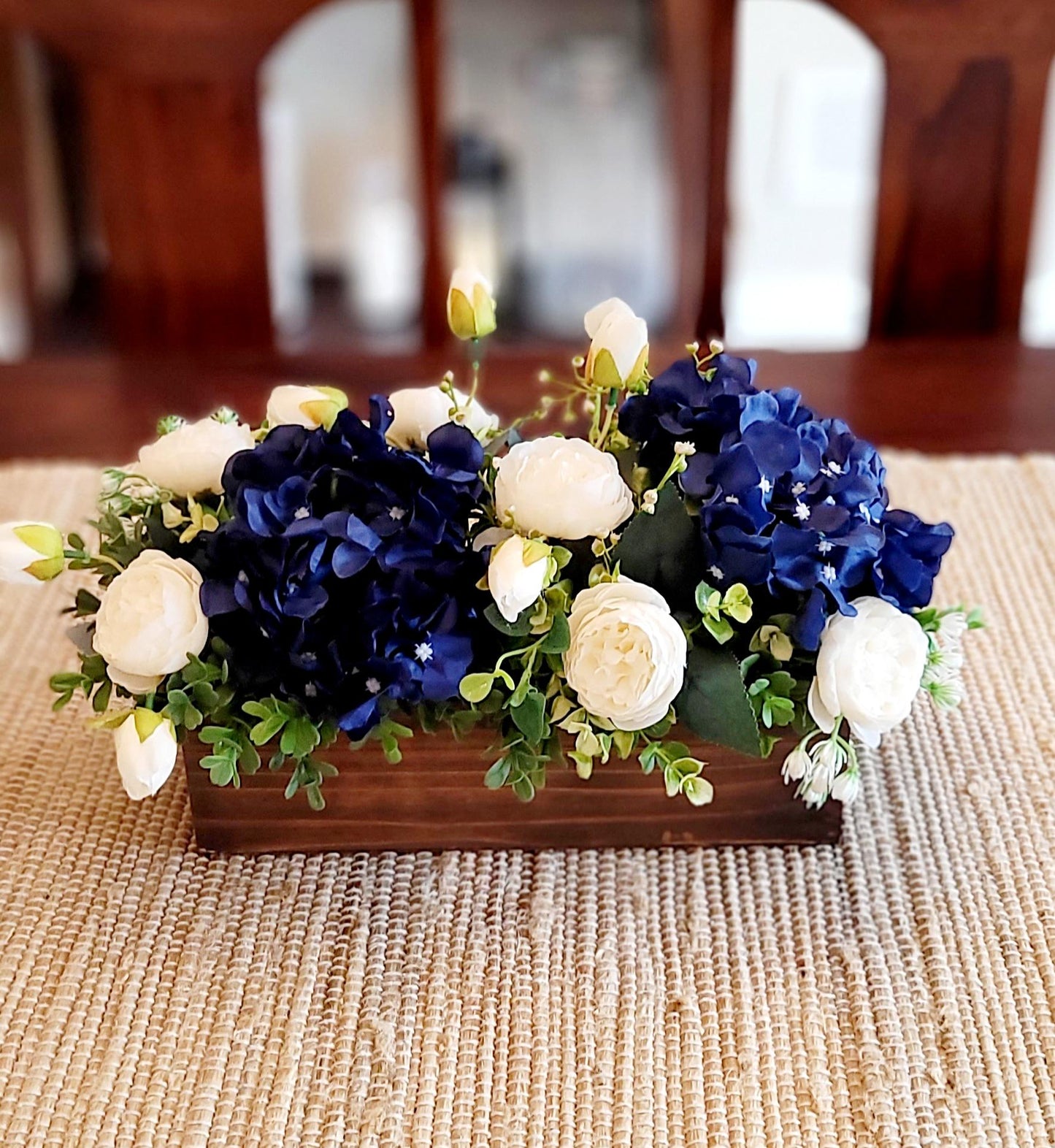 Flower Arrangement Peony Silk Flower Red  Flower centerpiece Spring Table Decor Wood Box Table Centerpiece Hydrangea Flower Gift new home