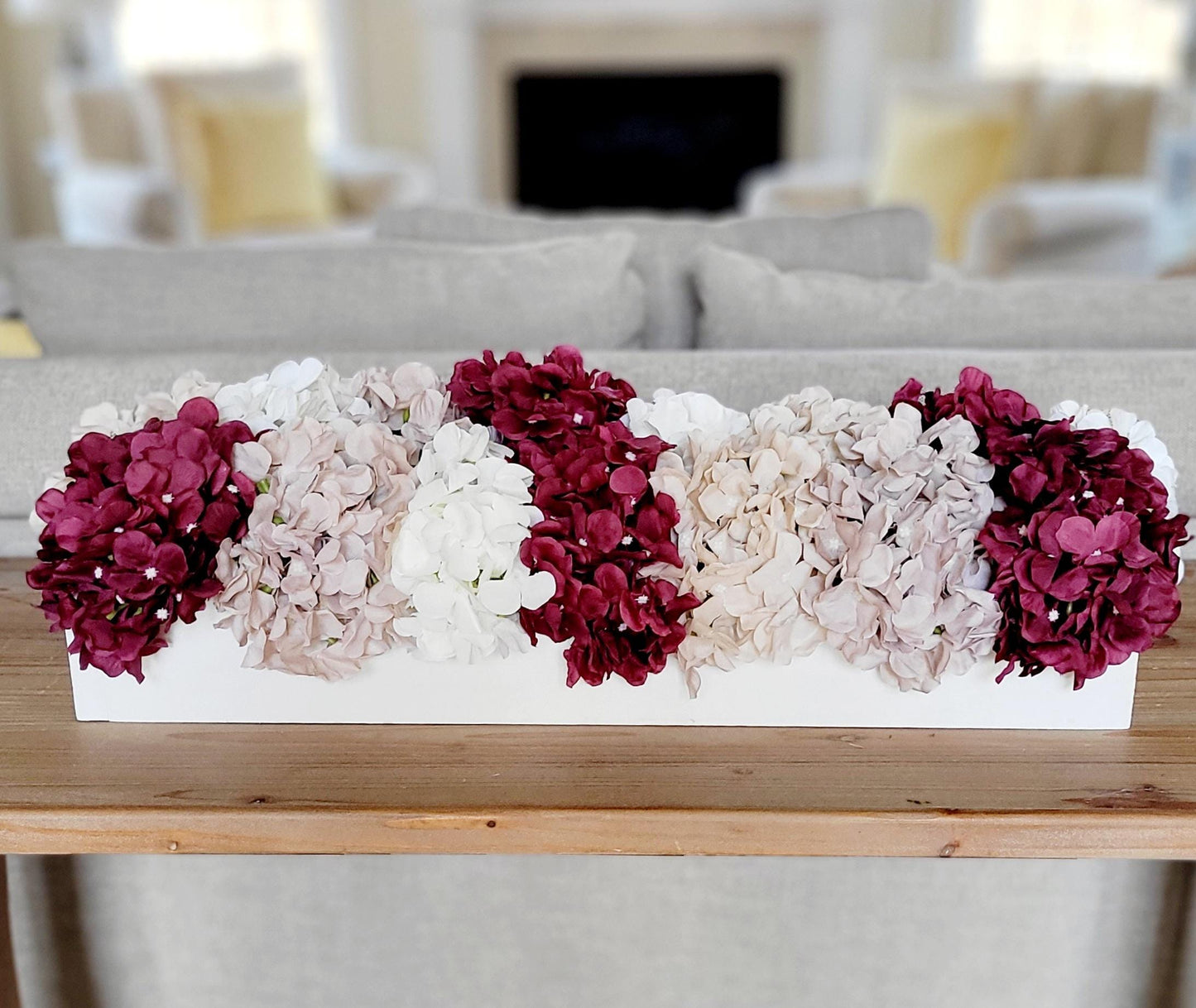 Farmhouse floral arrangement farmhouse decor burgundy flower centerpiece hydrangea wedding decor idea country table decor mantle decoration