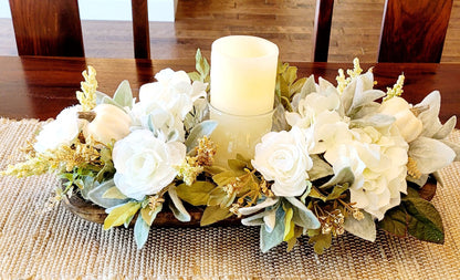 Fall Floral Arrangement Dining Table Fall Centerpiece Fall Flowers Dough Bowl Fall Centerpiece Fall Candle Centerpiece Pumpkin Dough Bowl
