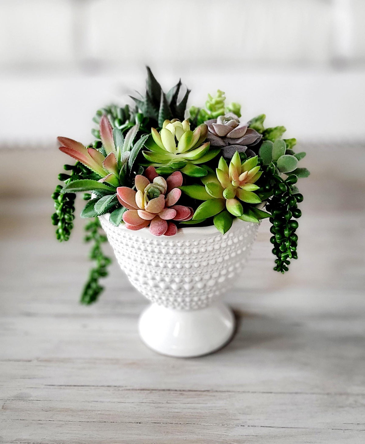 Artificial Succulent Bowl – Realistic Faux Plant Arrangement in Ceramic Planter