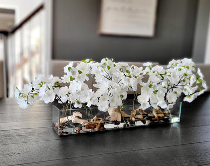 Cherry Blossom Arrangement dining table centerpiece elegant arrangement modern farmhouse decor artificial water arrangement long glass vase