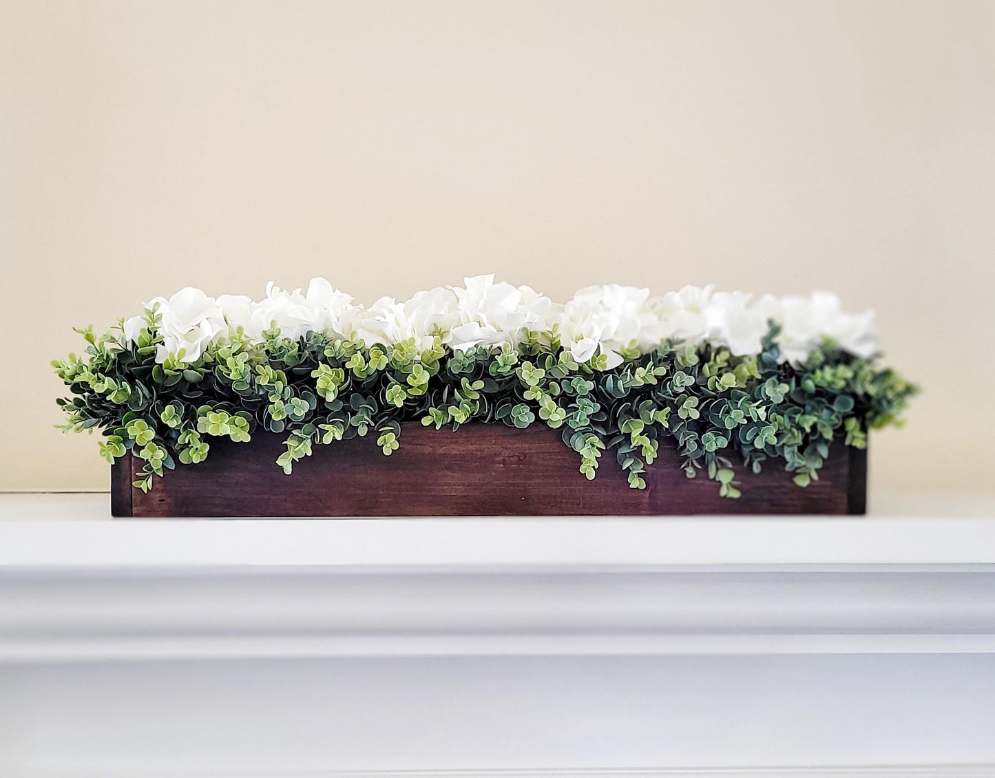 Hydrangea Centerpiece – Farmhouse Style Wooden Box Arrangement