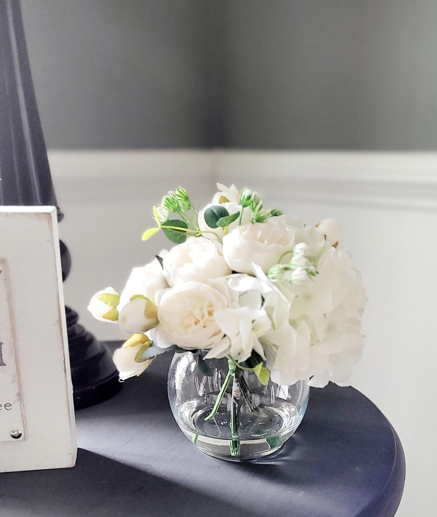 Silk Peony Arrangement – Glass Vase Realistic Spring Centerpiece