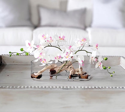 Artificial Orchid Arrangement – Pink Silk Flowers in Glass Vase for Modern Spaces