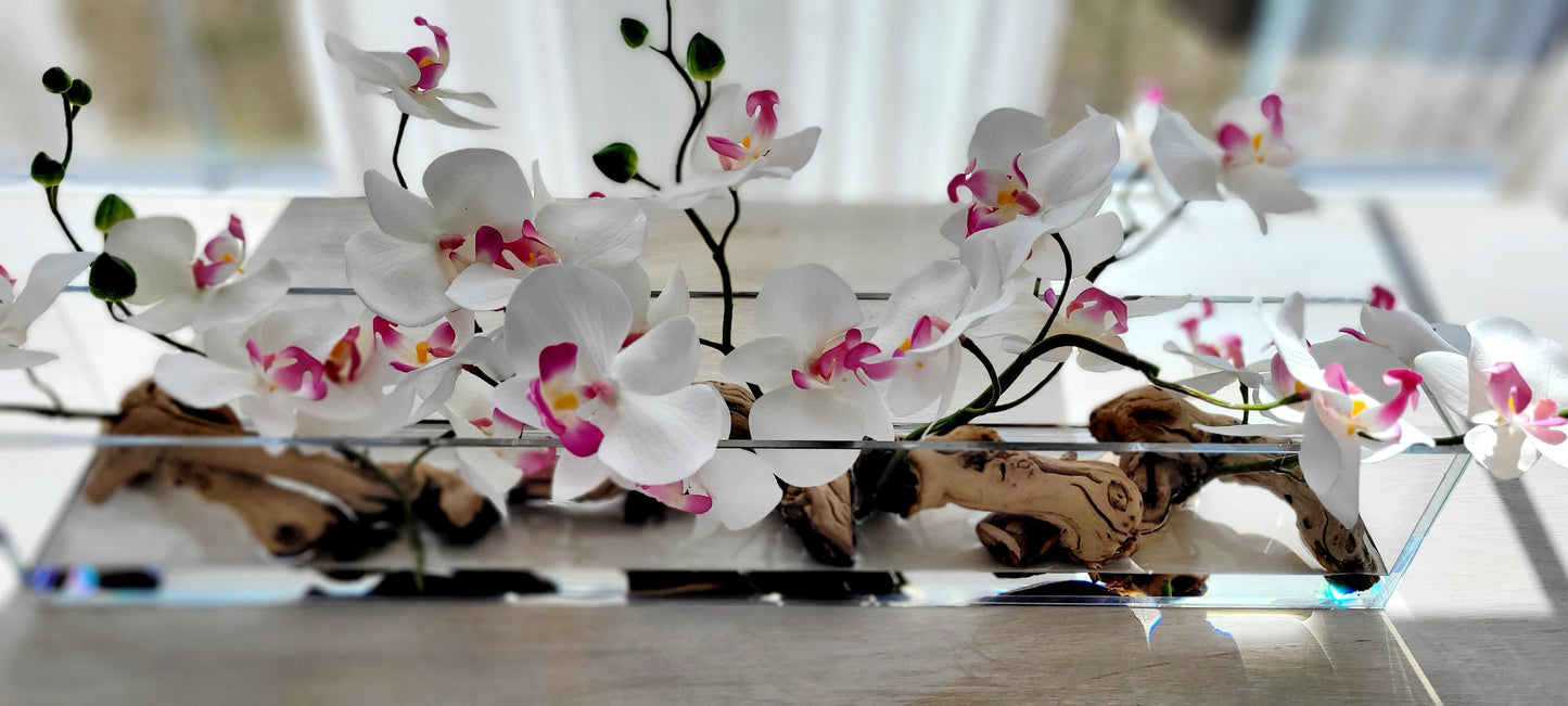 Artificial Orchid Arrangement – Pink Silk Flowers in Glass Vase for Modern Spaces