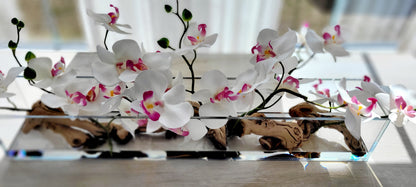 Artificial Orchid Arrangement – Pink Silk Flowers in Glass Vase for Modern Spaces