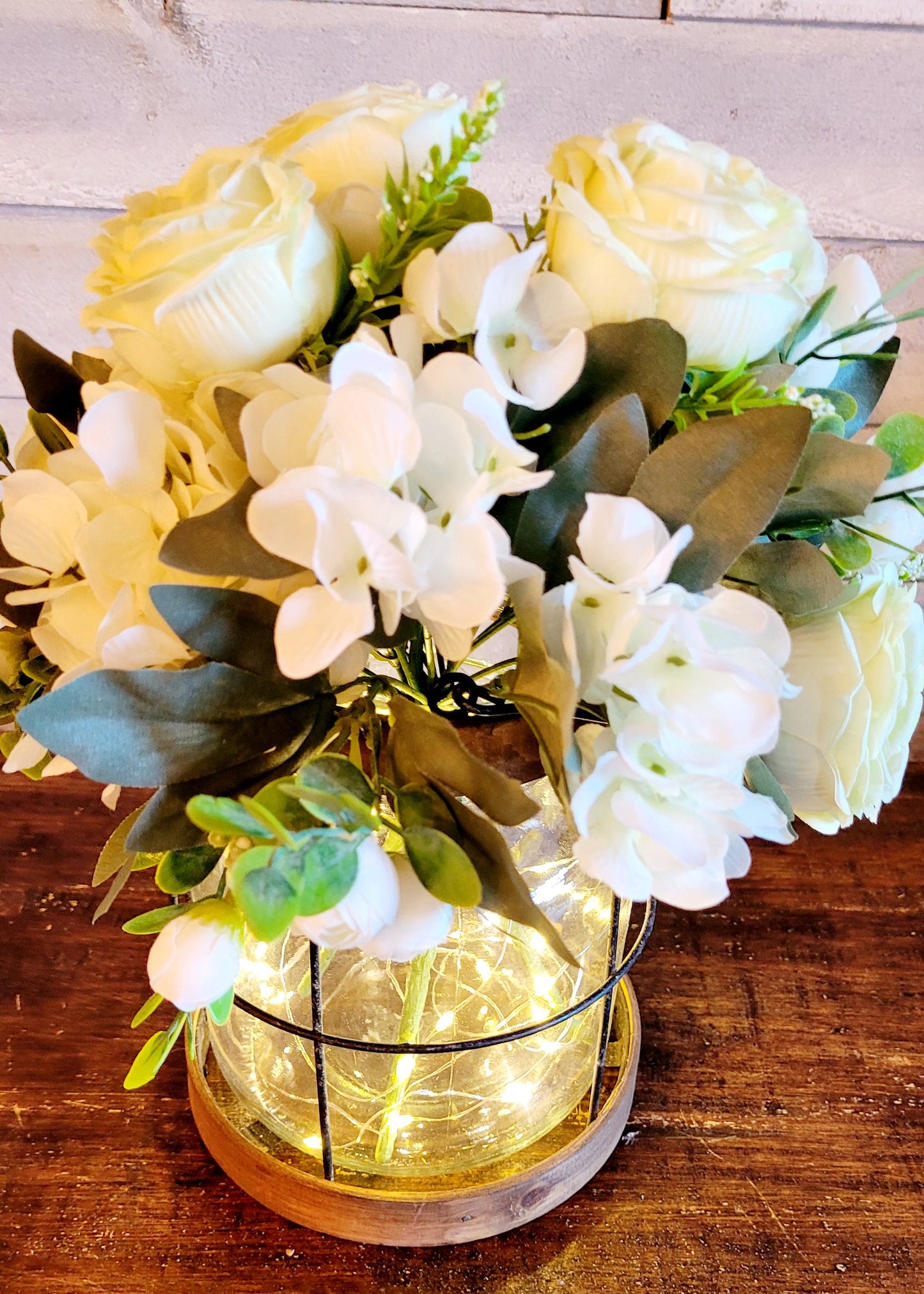 Farmhouse Lantern Decor – Illuminated Peony Arrangement Year Round Table Centerpiece