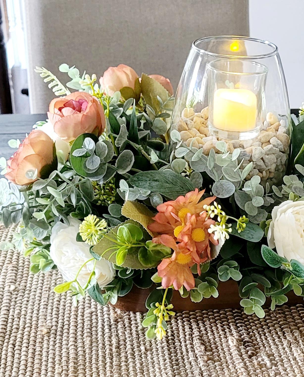Fall arrangement dining table fall centerpiece dough bowl farmhouse arrangement fall candle fall sunflower table arrangement fall flower
