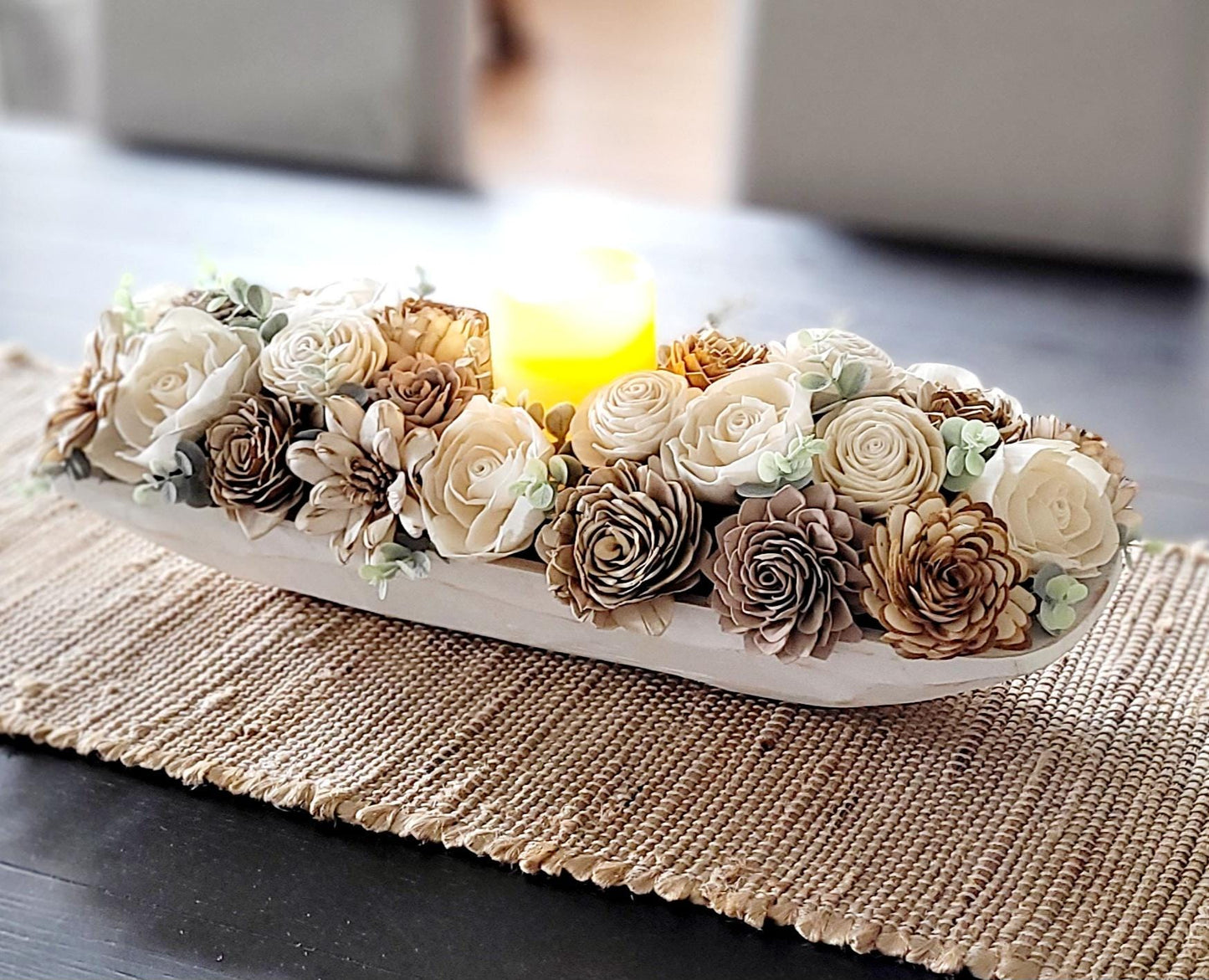 Wood Flowers Arrangement Sympathy Arrangement Wood Faux Wood Floral Bridal wood Flowers boho bouquet dough bowl arrangement dining table
