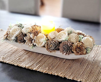 Wood Flowers Arrangement Sympathy Arrangement Wood Faux Wood Floral Bridal wood Flowers boho bouquet dough bowl arrangement dining table