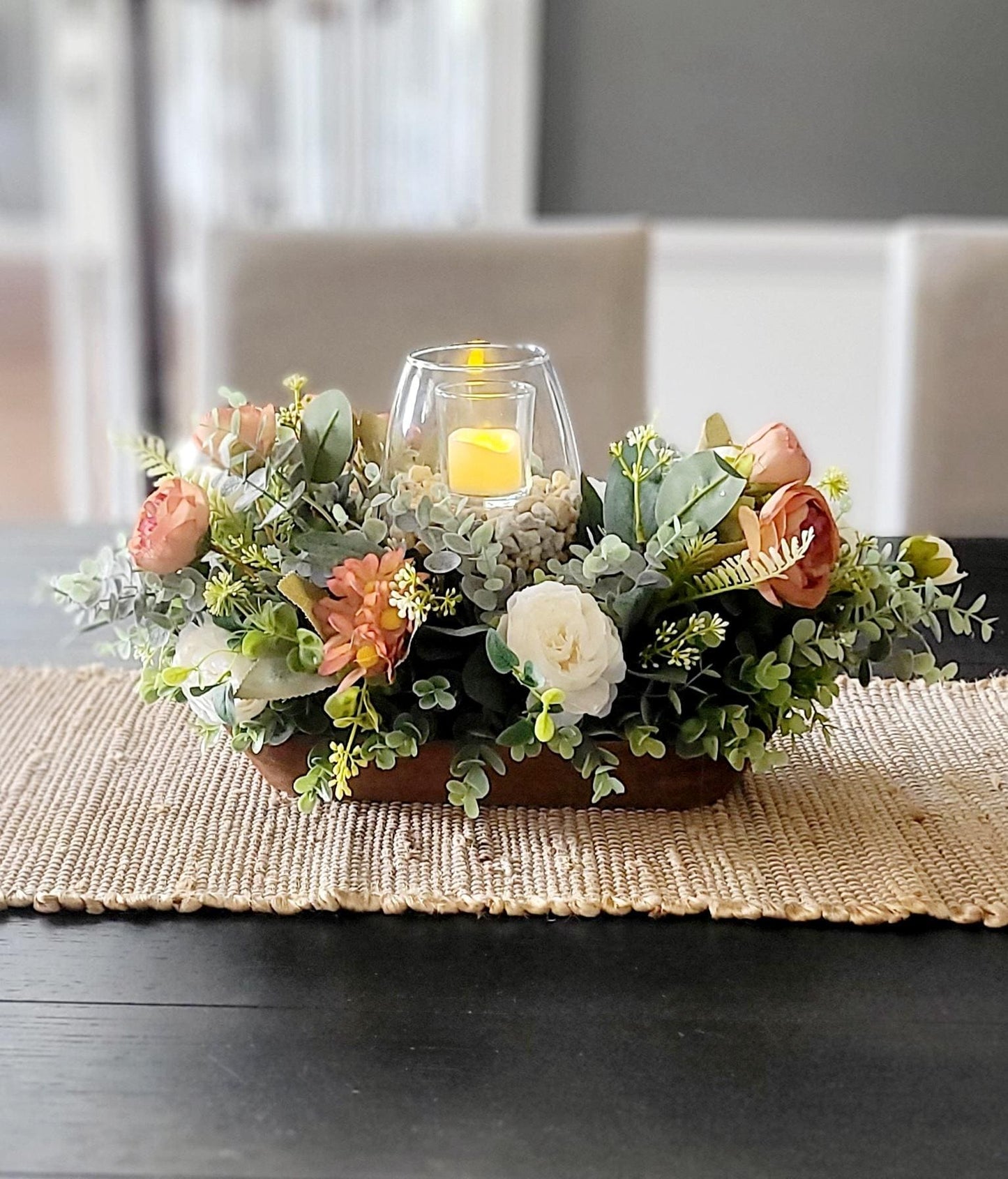 Fall arrangement dining table fall centerpiece dough bowl farmhouse arrangement fall candle fall sunflower table arrangement fall flower