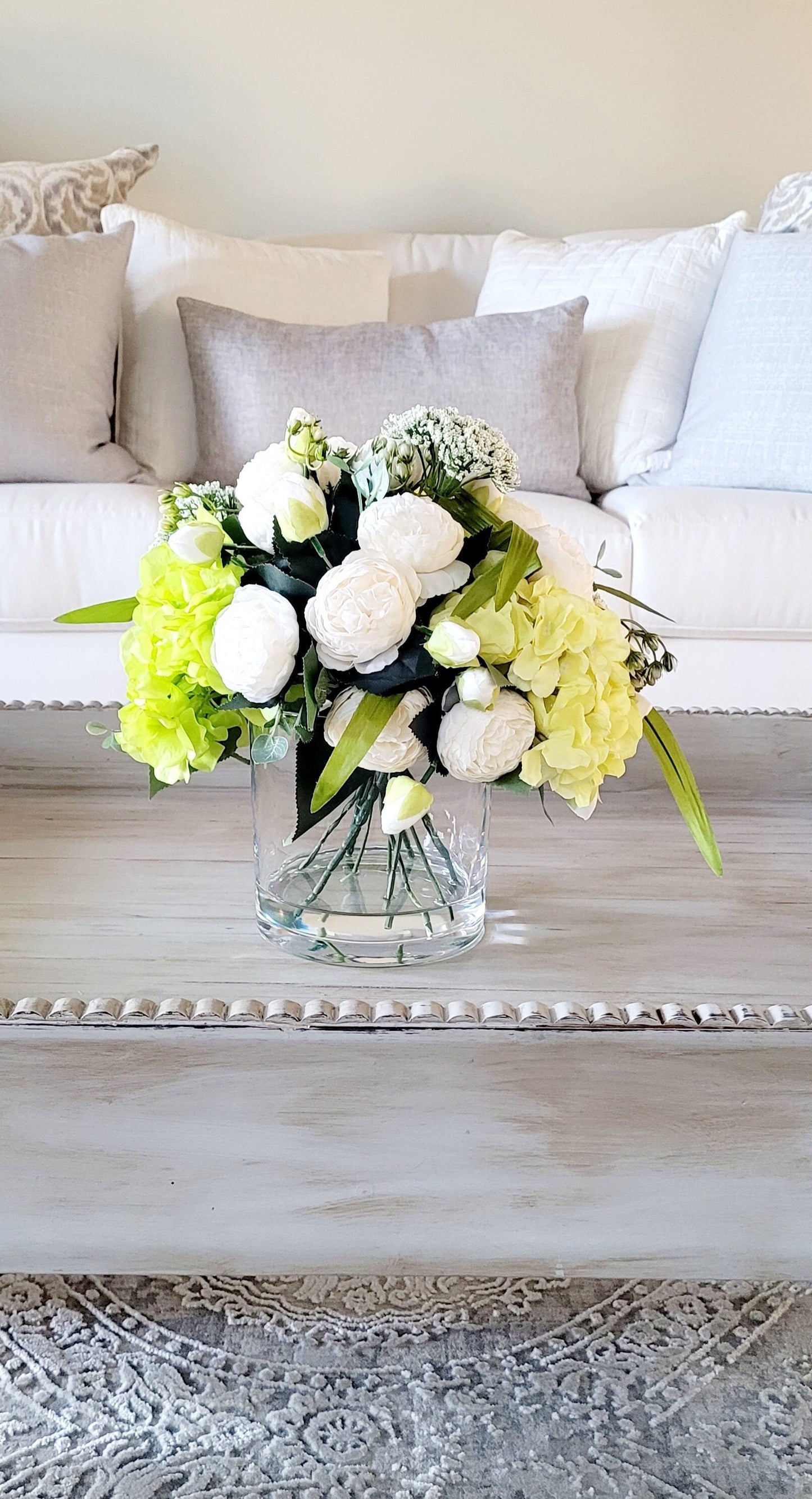 Peony Flower Spring Arrangement Dining Large Flower Centerpiece Gift Mom Flower Arrangement Vase Flower Centerpiece Decor Hydrangea Flower