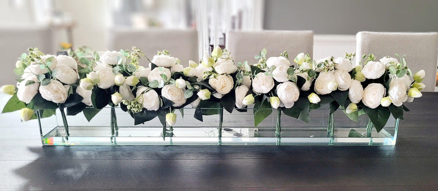 Modern Floral Arrangement Faux Peony Centerpiece Silk Flowers Glass Vase Modern Dining Table Centerpiece French Decor Bridal Decor Long Vase
