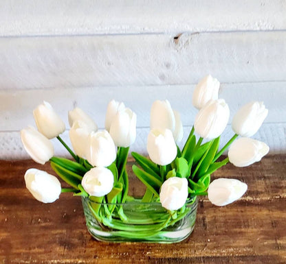 Real Touch Tulip In Glass Vase Modern Arrangement Artificial Flower Centerpiece Bridal Arrangement French Country Faux Flower Dining Table
