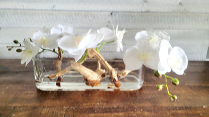 Modern Orchid Centerpiece Dining Table Glass Vase Orchid Arrangement Long Glass Vase Drift Wood Flower Arrangement Modern Style Floral