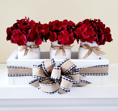Winter Floral Arrangement Long Wood Box Dining Table Winter Arrangement Mason Jar Holiday Centerpiece Elegant Floral arrangement Mason Jar