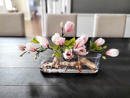 Elegant Faux Orchid Arrangement Glass Vase Centerpiece Realistic Silk Flowers Modern Floral Display Sophisticated Home Decor Artificial Greenery Botanical Elements Dining Table Statement Piece Maintenance Free Beauty Year Round Decoration