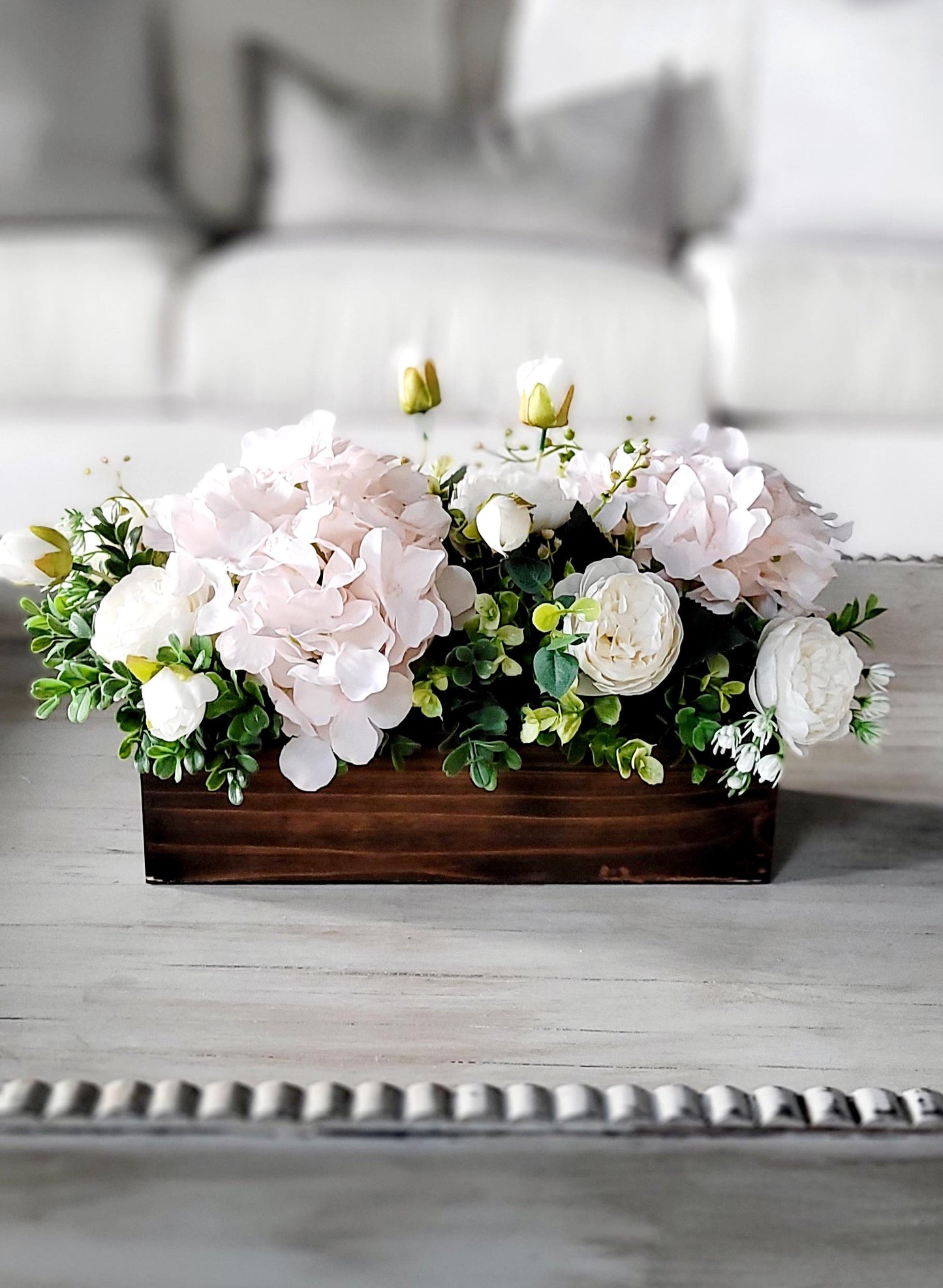 Flower Arrangement Peony Silk Flower Red  Flower centerpiece Spring Table Decor Wood Box Table Centerpiece Hydrangea Flower Gift new home