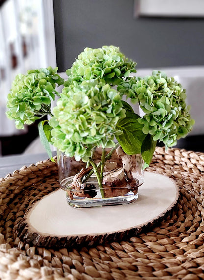 Faux Hydrangea Arrangement – Realistic Silk Flower in Glass Vase for French Country Farmhouse