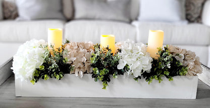 Dining Table Centerpiece – Neutral Floral Arrangement with Faux Hydrangeas