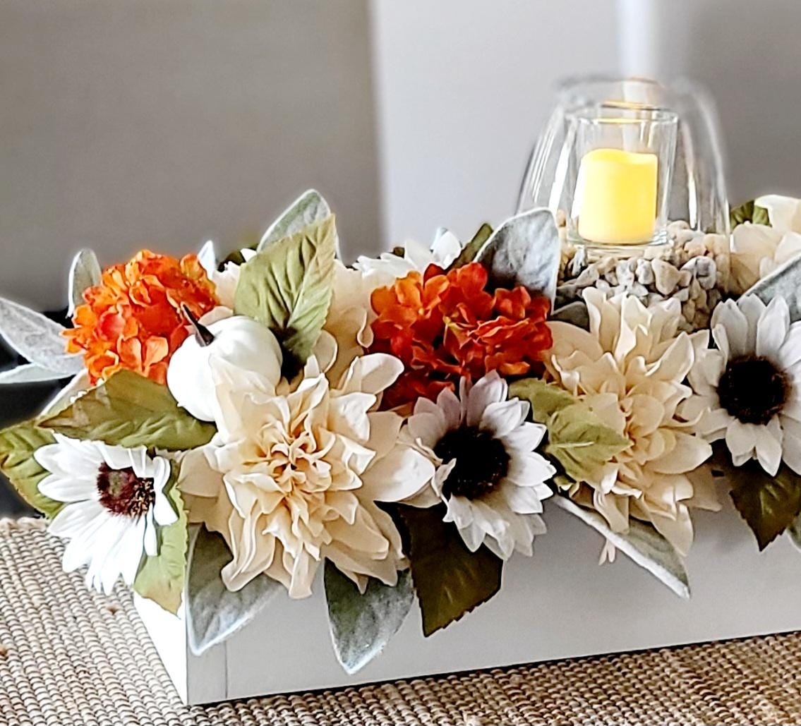 Fall sunflower arrangements dining table flower centerpiece wood box fall arrangement fall decorations for dining table floral gift home