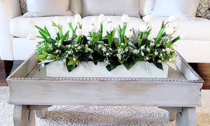 Tulip Flower Arrangement Farmhouse Long Box Tulip Arrangement Spring Flower Centerpiece Real Touch Tulips Mantel Flower Box Easter Flowers