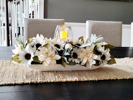 Fall dining table arrangement fall dough bowl arrangement kitchen decor fall farmhouse arrangement candle fall decor fall sunflower decor