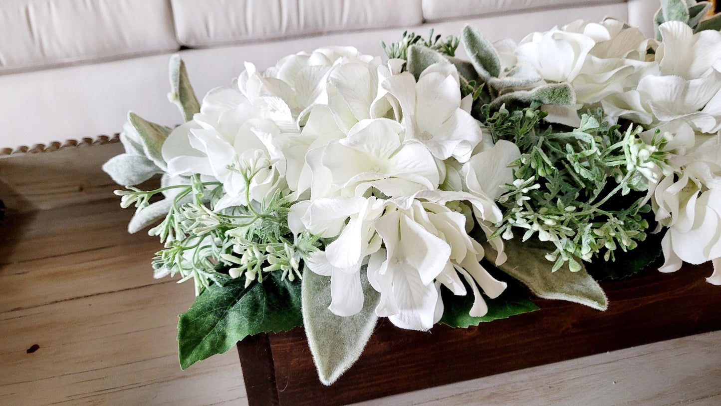 Hydrangea Centerpiece Mothers Day Gift Mom Spring centerpiece table arrangement with Blue and white dining arrangements table rustic decor