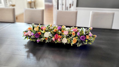 Faux Peony Centerpiece – Spring Floral Arrangement in Wooden Dough Bowl