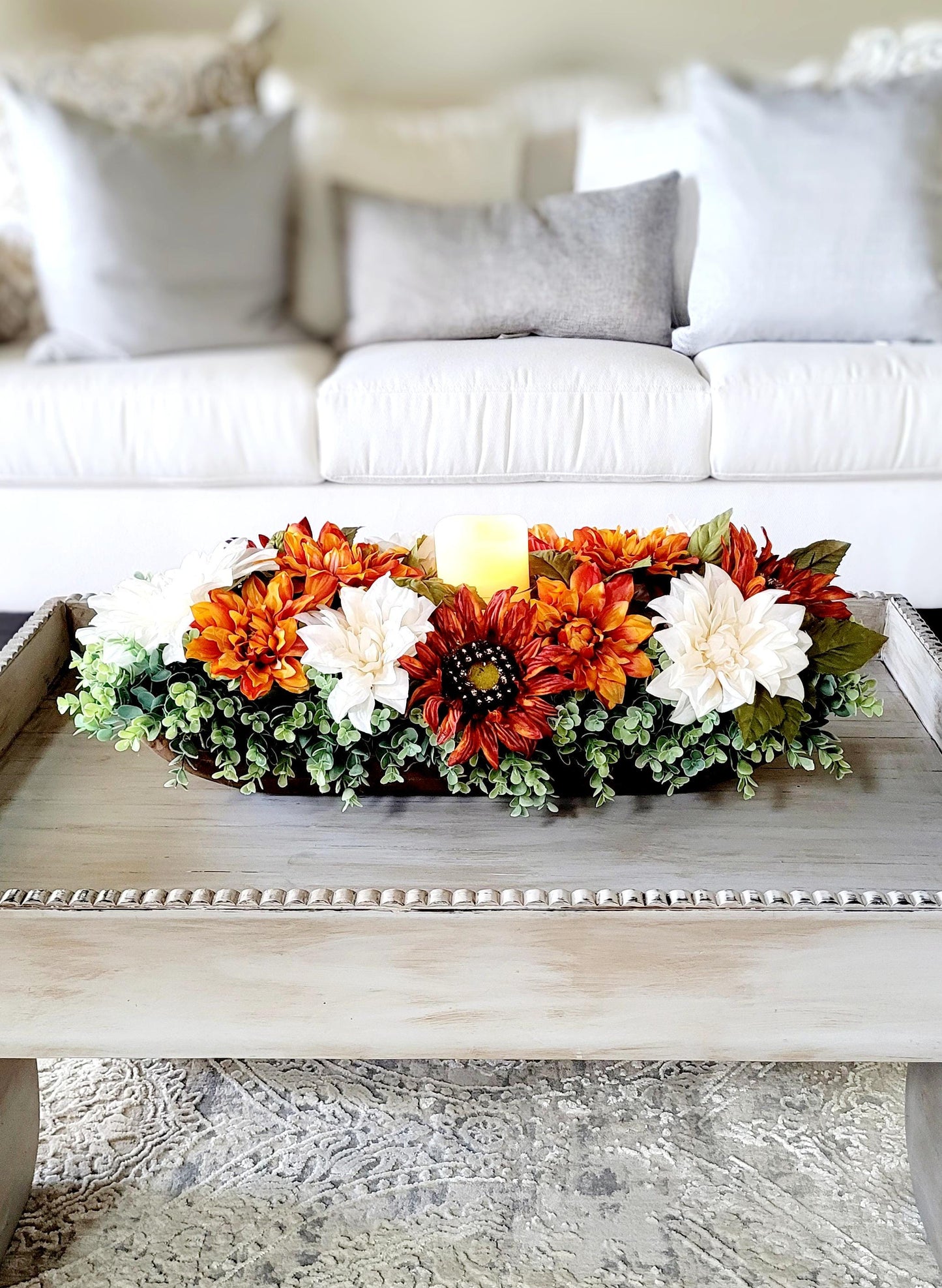 Fall Dining Table Arrangement Fall Decor Rustic Centerpiece Fall Farmhouse arrangement Autumn Flower Orange hydrangea Fall Table decor Fall