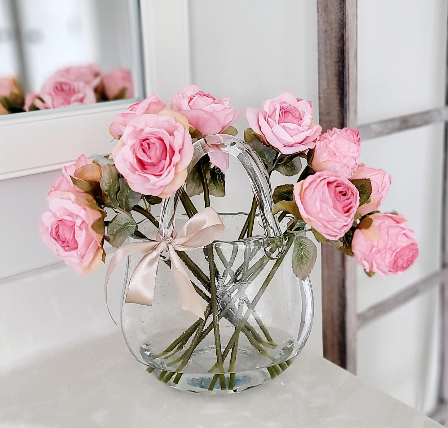 Pink Rose Arrangement Dining Table Vintage Style Flowers Roses mom Gift Birthday Gift Daughter Sweet Sixteen Gift 30th Birthday Arrangement